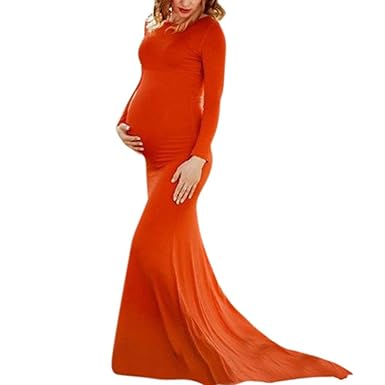 Riou Umstandskleid Festlich Fotoshooting Lang Stillkleid Winter Langarm Abendkleid Elegant für Schwangerschaft Hochzeit Party