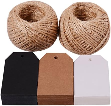 Oldhill 2.76" x 1.57" Blank Kraft Paper Gift Tags 150-Pack with Natural Jute Twines 200 Feet- Assorted Colors