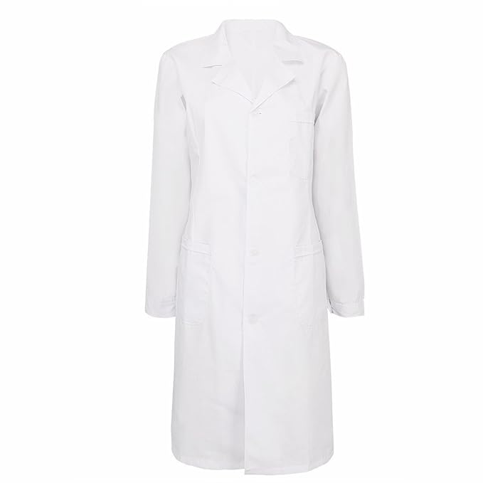 iiniim Damen/Herren Arztkittel Labormantel Laborkittel Unisex Medizin Kittel weiß Berufsbekleidung Baumwolle S-XXL