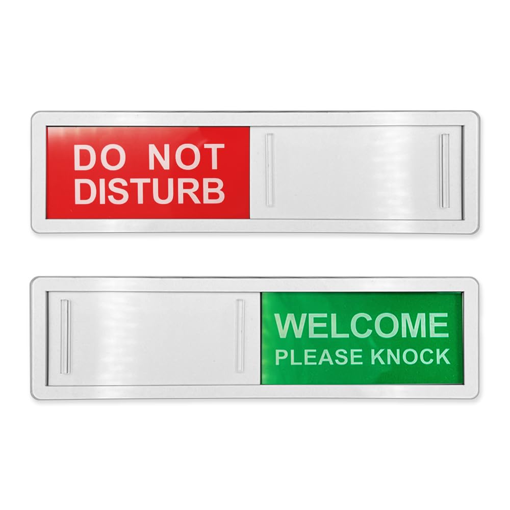LICQIC Privacy Sign, DO NOT DISTURB/WELCOME PLEASE KNOCK - Sliding Door Sign with Fast Switching Raised Buttons, for Home Office Restroom Conference, Silver