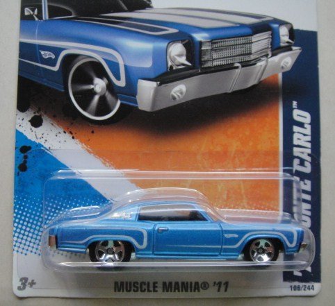 Hot Wheels 2011 Muscle Mania Blue '70 Monte Carlo 6/10 Green Lantern Card