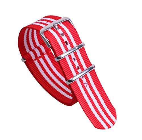 22mm Red/White High-end Superior Preppy Look NATO style Nylon Watch Band Strap Replacement for Women
