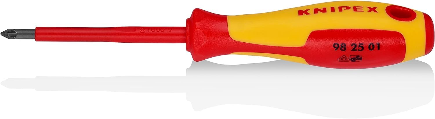 KNIPEX Screwdriver for Cross Recessed Screws Pozidriv Insulating Multi-Component Handle, VDE-Tested 187 mm, 98 25 01