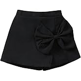 BEAUDRM Girl's Elastic Waist Bow Front Trousers Split Straight Leg Cute Skort