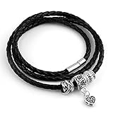 BAMOER Mens Women Vintage Charm Braided Leather Rope Woven Wrap Cuff Bracelet Magnetic Clasp 23