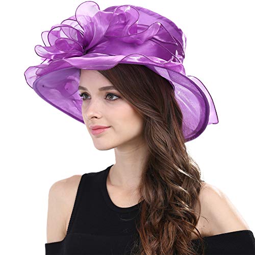 Women Dress Hats for Kentucky Derby Day, Party,Wedding Cloche Bowler Fascinators Fancy Hat (SS-Violet)