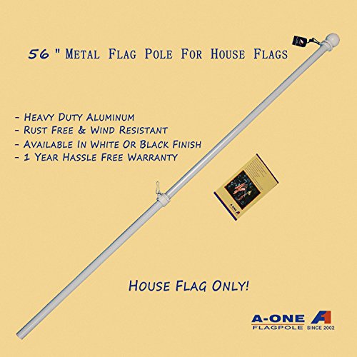 56" Tangle Free Aluminum Flagpole for Grommet or House - A-One American US Flag Pole Kit with Anti-wrap Sleeve, Stainless Steel Rust Prevention Clip & Decorative Ball, White