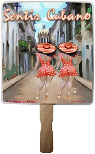 Retro Style Hand Fan (abanico) with Wooden Handle (8 x 8")