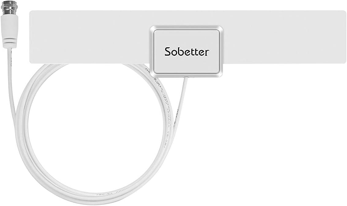 TV Aerial, Sobetter Ultra Thin Indoor HDTV Antenna 35 Miles Range with Excellent Performance for Digital and Analog TV Signals, VHF/UHF/FM, Window Aerial, 10ft Long Coax Cable - White