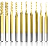 Carbide End Mill Engraving Bits with Titanium Coat, Sibaok 10 PCS CNC Rotary Burrs Set Tool for PCB Model Plastic Fiber Carbon Fiber Hardwood, 1/8'' Shank, 0.8-3 mm
