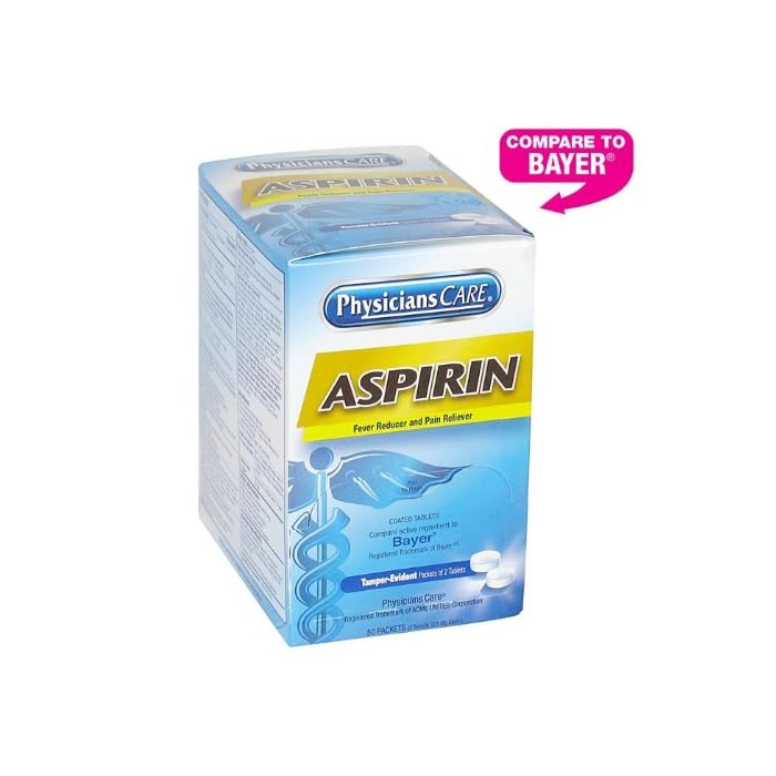 PhysiciansCare - 90014 Aspirin Pail Reliever Medication (Compare to Bayer), 50 Doses of Two Tablets, 325 mg