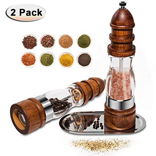 YNester 2 Pack Retro Wood Salt & Pepper Grinder Set Festival Gift Salt Pepper Mill Ceramic Adjustable Coarseness Cooking pepper mill by (Wood Pepper Grinder)