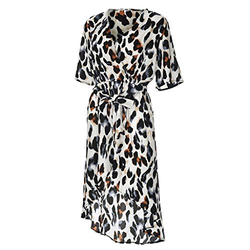 Floral Dresses For Women's Leopard V Neck Lace Up Wrap Dress Ladies Evening Party Midi Dress For Anniversary,Party,Valentines Day (Multicolor,L)