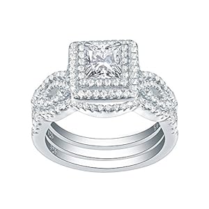 Newshe Wedding Engagement Ring Set for Women 925 Sterling Silver 3pcs 2.4Ct Princess White Cz Sz 5-10