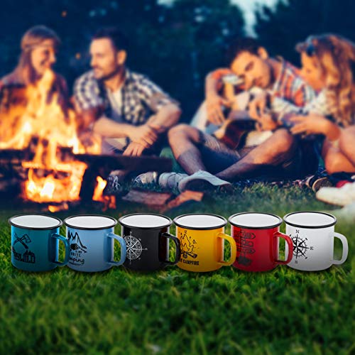 Homikit Emaille Tasse 6er-Set, 16 Unze Mehrweg Kaffeebecher Trinkbecher Teetasse, Porzellan Blau/WeiÃ/Schwarz/Rot/Gelb/Grün Camping Becher für Daheim, Büro, Camping & Tragbr – Bild 5