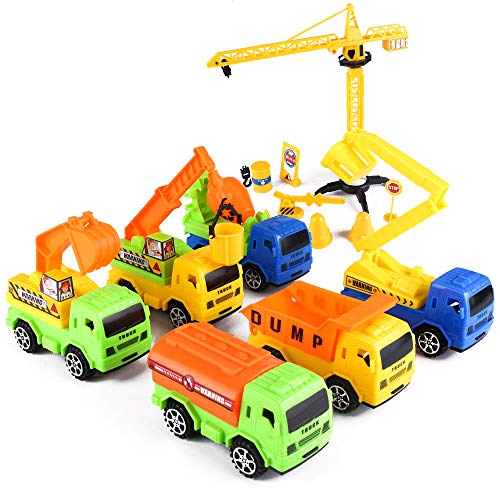 EsOfficce Construction Vehicles Set, Pull Back Vehciles,Die Cast Constructions Trucks, Construction Toys Set with Road Signs Tools and Street Play Mat, Engineering Vehicles for Kids 3 + - Thumbnail 7