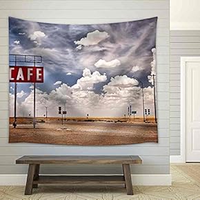 Cafe Sign Along Historic Route 66 in Texas - Fabric Wall Tapestry Home Decor - 51x60 inches
