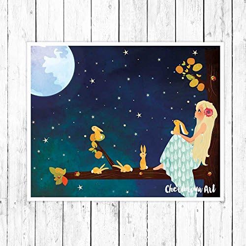 Girl Looking the Stars Wall Decor - Baby Nursery Wall Art -Girls Teen Bedroom - Childrens Wall Art