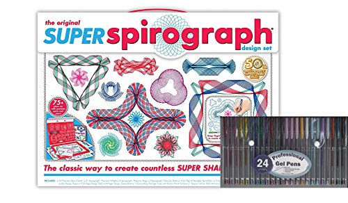 Super Spirograph 75-piece Jumbo Kit (50th Anniv) Bundle 24 gel pens