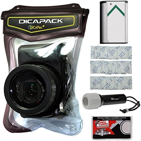 DiCAPac WP-570 Waterproof Case with NP-BX1 Battery + LED Torch + Gel Packets + Kit for Sony Cyber-Shot RX100 Series, HX80, HX90, WX500 Cameras