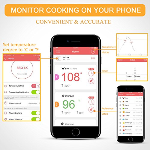 Digital Bluetooth Meat Thermometer for iPhone 6 Long Probes, Smart