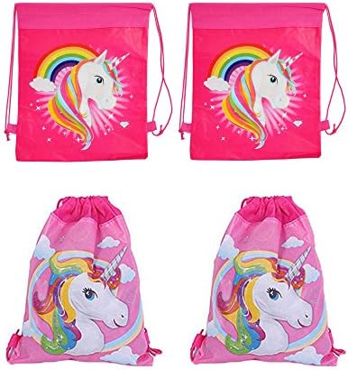 12 Pack Cute Unicorn Print Drawstring Bag for Kids Party Favors Supplies Backpack Gym