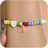Colorful Initial Bracelet for Women Girls Boho Beaded Bracelet for Beach Cute Letter Pendant for Women Girls Personalized Handmade Jewelry Gift