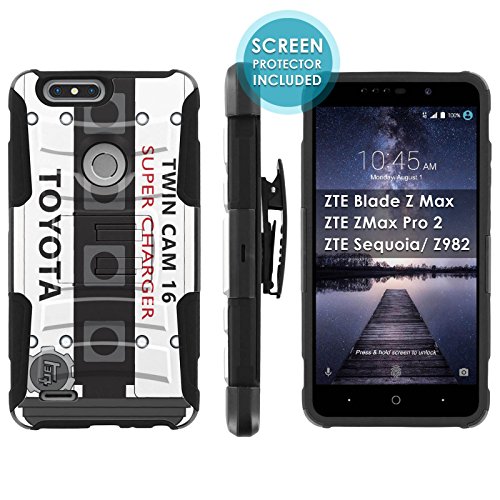 [Mobiflare] Armor Case for ZTE Blade Zmax Pro 2/ZTE Sequoia [Black/Black] Blitz Armor Phone Case with Holster [Screen Protector INCLUDED] - [4AGZE Super Charger JDM]