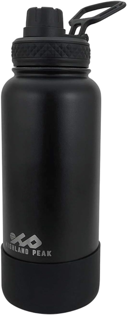Highland Peak32 oz Stainless Steel Double Wall Insulated Water Bottle and Beer Growler Wide Mouth Canteen - Hot and Cold - BPA Free Metal Thermos Flask - 1/4 Gallon Jug