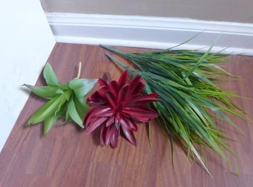 Decoratives Different Small Artificial Plants Green Grass Bushes Big Lotus Flower Trees Orchid Miniature Succulents Fake Plastic Landscape Table Desk Kitchen Home Decor Lifelike Plant