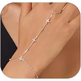 Gold Bracelets for Women 14K Gold Plated Hand Chain Bracelet Dainty Trendy Ring Chain Bracelet Charm Link Adjustable Cubic Zirconia Hand Bracelets Jewelry Gifts for Women