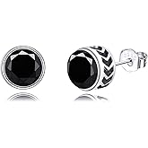 Genuine Black Onyx Earrings 925 Sterling Silver Vintage Retro Style Studs 8.5mm Natural Black Agate Unisex Jewelry for Women Men