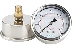 ELECALL 60psi Silicone Oil Filled Pressure Gauge for Water Oil Pressure Test in Pool Pump Sand Filter Air Compressor Water System, 2-1/2" Stainless Steel Case, Back Mount 1/4"NPT