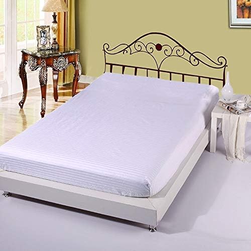 Exotic linen 1 PC Bedding Fitted Sheet 400 TC 100% Cotton Super Soft Long Staple, Italian Finish Fitted Sheet fits Upto 6" deep Pocket Mattress RV-King Size, White Stripe