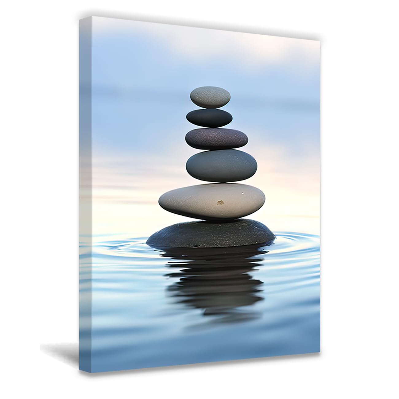 Photo 1 of QIXIANG Zen Canvas Wall Art Zen Stone Painting Prints Spa Meditation Painting Artwork for Spa Yoga Room Bathroom Wall Decor Frame (12.00" x 18.00", Zen 1)