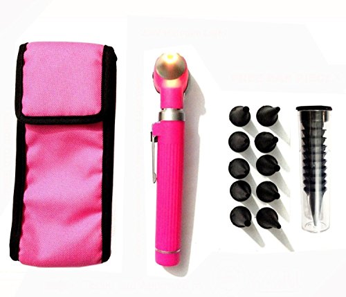 Fiber Optic Mini Otoscope Set - Medical Diagnostic Examination Set - Pocket Size - (PINK)
