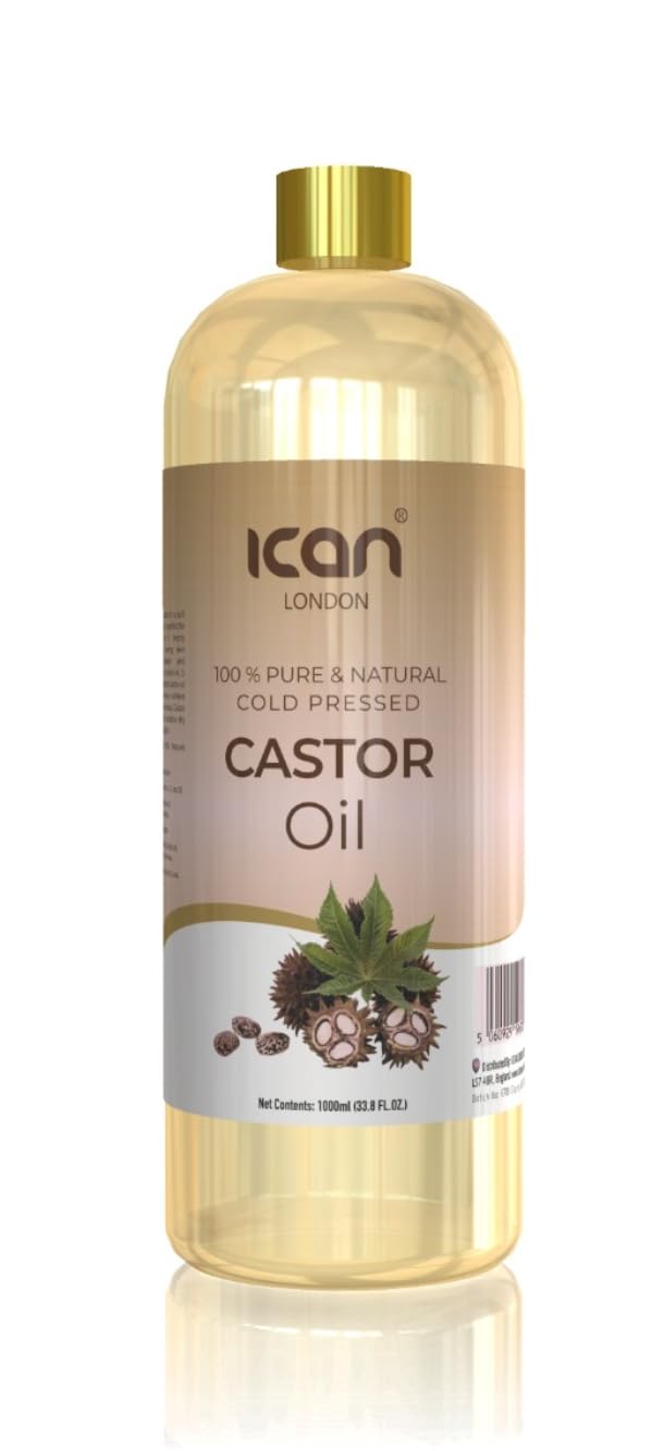 Ican London 100% Pure & Natural Cold Pressed Castor Oil, 1000ml, For Hair & Eyebrow Growth