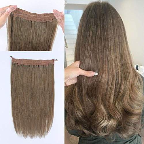 Lovrio 16" Halo Hairpiece Fish Line Hair Extensions Light Brown Remy Human Hair Seamless Invisible Wire Halo Hair Extensions