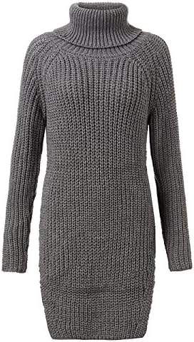 Fabchic Solid Turtleneck Loose Women Long Sleeve Split Knitted Pullover Sweater Grey US8