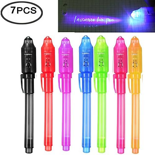 iPang UV Light Pen Set of 7, Invisible Ink Pen Maker, Kids Spy Message Pen with Built-in UV Light for Kids Party Favors Ideas Gifts and Security Marking