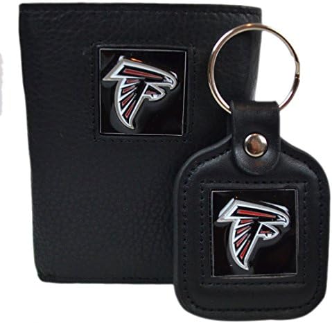 Official National Football League Fan Shop Authentic Genuine Leather NFL Trifold Wallet and Key Chain Bundled Set (Atlanta Falcons)