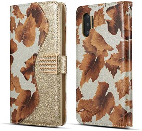 SEEYA Phone Wallet for Samsung Note 10 Plus Case Glitter, Elegant Retro Floral Pattern Leather Case Flip Cover with Card Slots Bling Buckle Magnetic Holster for Samsung Galaxy Note 10 Plus Gold