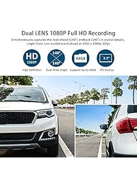 Esky Dual Dash Cam Delantero y trasero con monitor, 1920P + 1080P HD DVR Dashboard Cámara con GPS, Visión nocturna, G Sensor Loop Recording Car Recorde