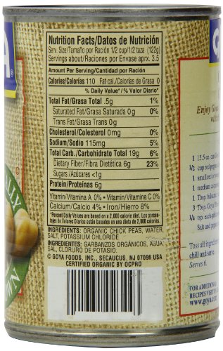 GOYA ORGANIC CHICK PEAS, GARBANZO BEANS, LOW SODIUM, 15.5 OZ