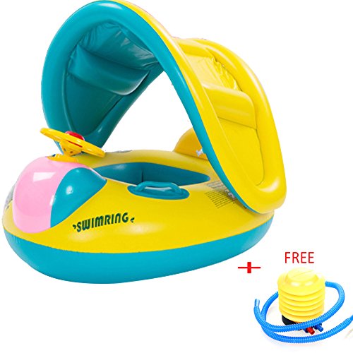 KMMall Baby Swim Float Boat with Sunshade Inflatable Kids Swim Ring with Trumpet