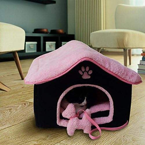 Small Cat Bed/Cat House - This Self Warming Pet Bed is ideal for Kittens, Indoor Cats, Puppies &amp; Toy Breed Dogs - Super Cozy and Cute for Cat Lovers