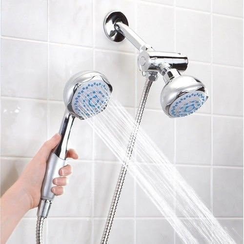 Special High Pressure 5 Setting Dual Handheld Shower Head With Divert Mount + Hose