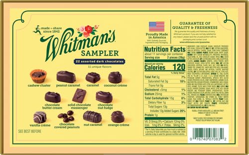 WHITMAN’S SAMPLER MOTHER’S DAY GIFT BOX, DARK CHOCOLATE ASSORTMENT, 10 OUNCE (22 PIECES)