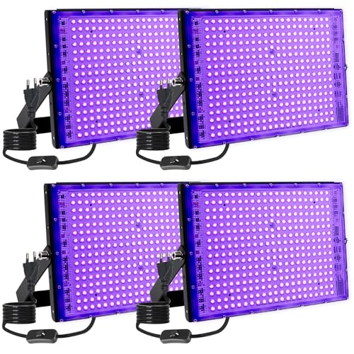 MEEKBOS 300W UV LED Floodlight, 395nm Black Light, IP65 Waterproof, Powerful UV Lamp for Fluorescent Party, Blacklight, Fluorescent Poster, Birthday, Halloween (4 Pieces)