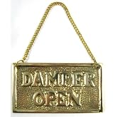 Hanging Solid Brass Fireplace Damper Open Closed Sign